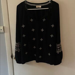 Style & Co. Black Blouse with White Embroidery